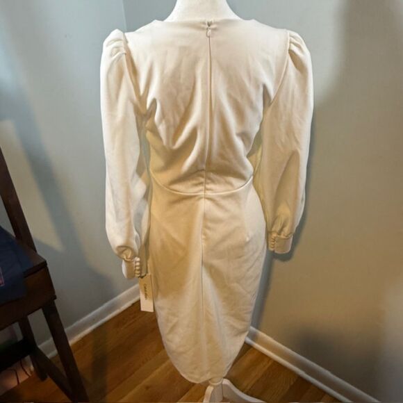 Calvin Klein NWT White Puff Sleeve Button Midi Dress Size 8 Romantic Coquette - Picture 6 of 9